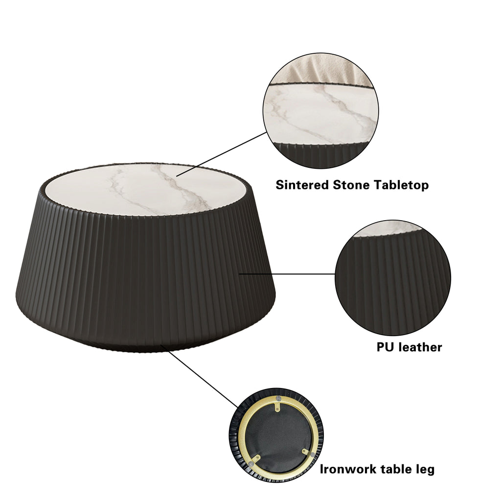 Light Sintered Stone Top Cup Shape Leather Coffee Modern Sofa Table For Living Room Furniture  Each Tabletop Has A Unique Grey Pattren