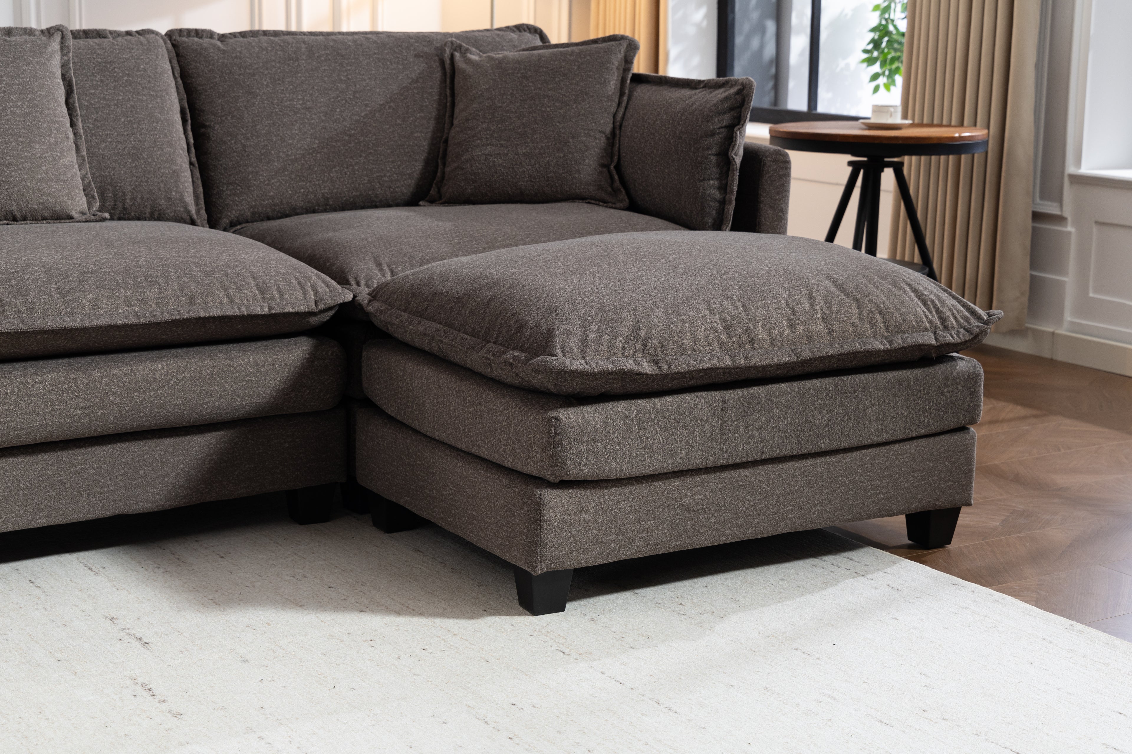 Modern 4seats With 2ottoman 149.61 Sectional Sofa With Waist Pillows,4 Seat Upholstered Symmetrical Sofa Furniture,Sleeper Sofa Couch With Chaise Lounge For Living Room,Apartment,3Color