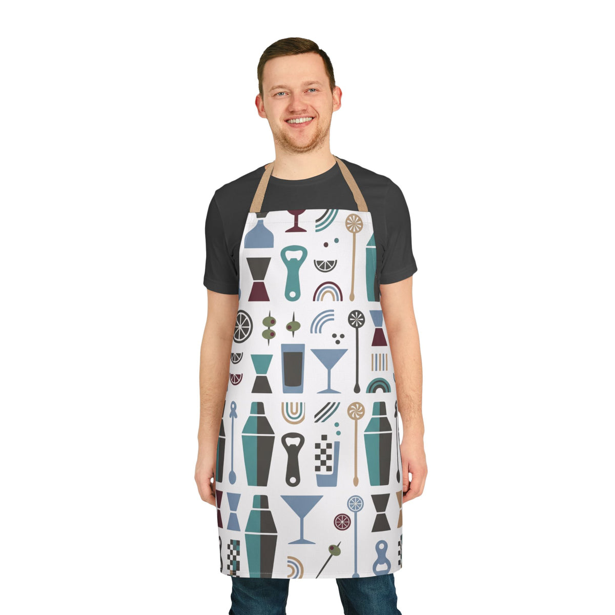 Barware Pattern Apron – Retro Cocktail Shaker & Kitchen Apron Printify