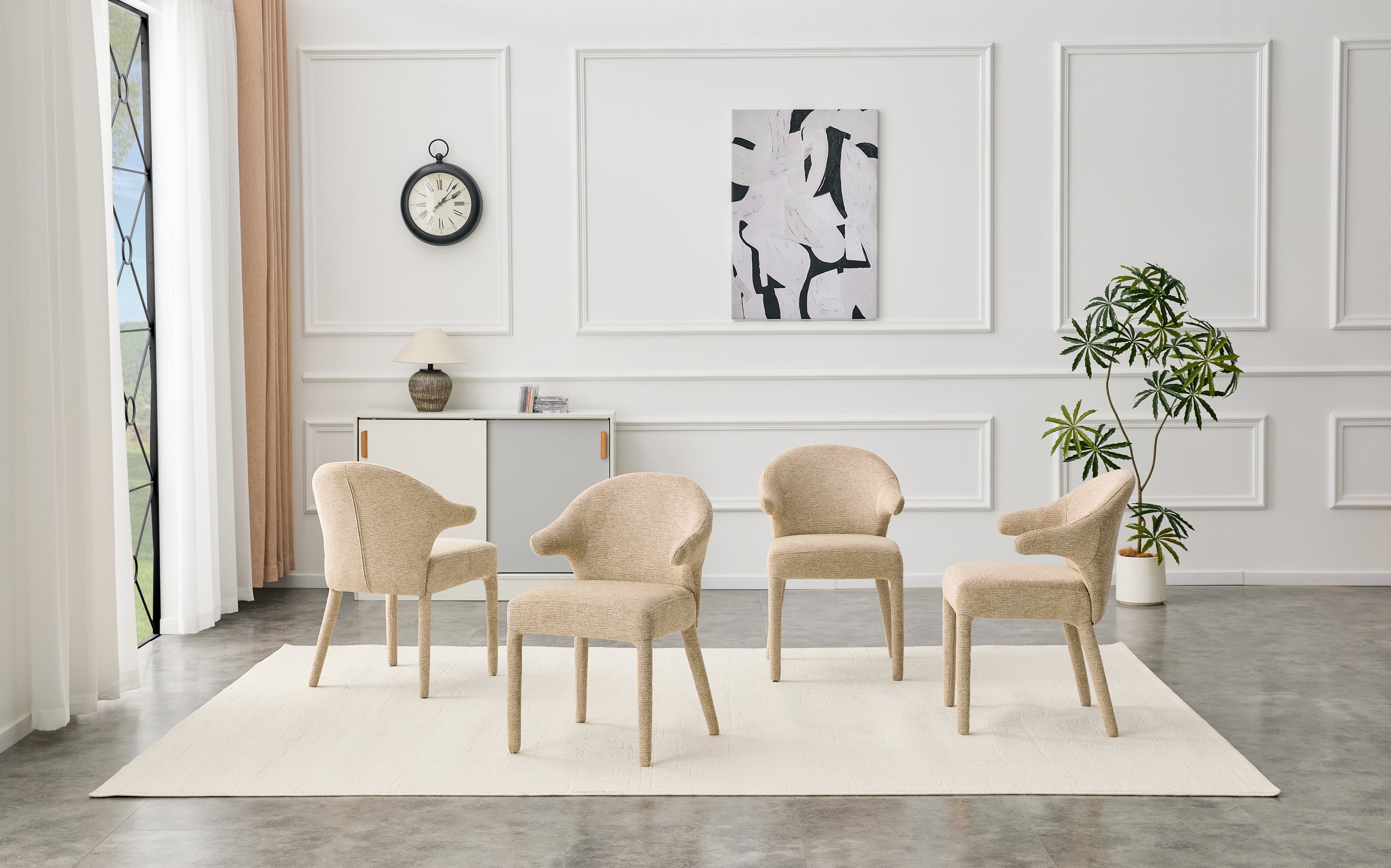 Boucle Fabric Hug Chair - Upholstered Armchair With High-Resilience Sponge & Metal Legs, Suitable For Hotel, Dining Room, Cafe, Study & Bedroom  Khaki, Set Of 2