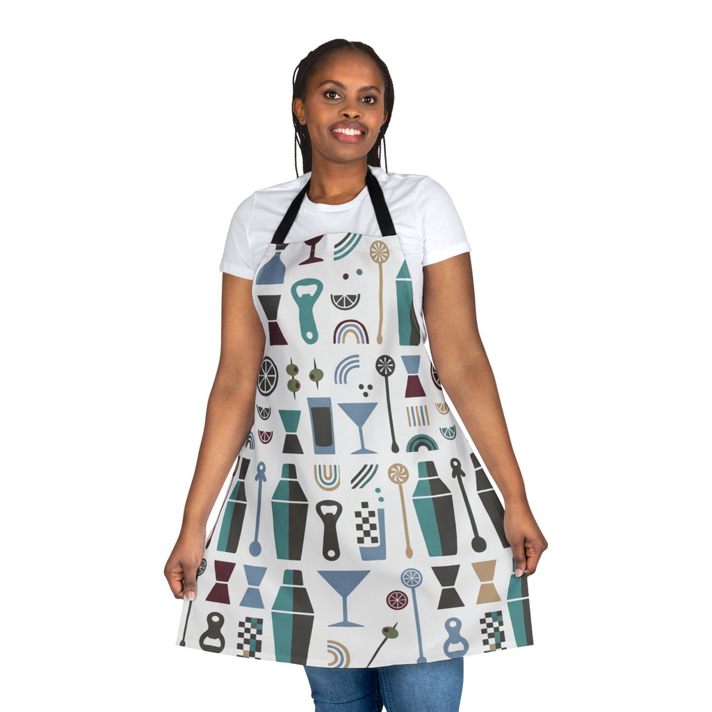 Barware Pattern Apron – Retro Cocktail Shaker & Kitchen Apron Printify