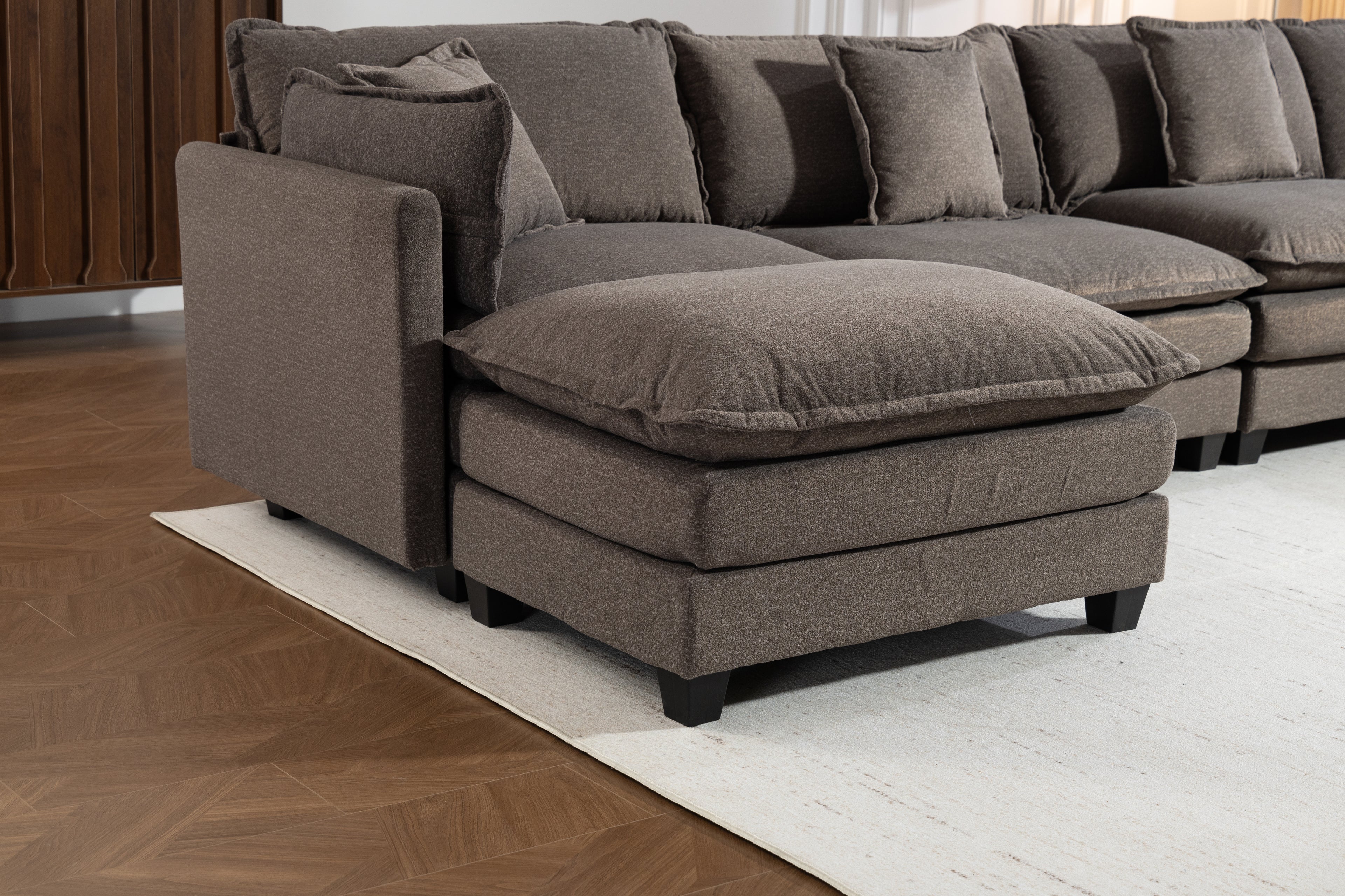 Modern 4seats With 2ottoman 149.61 Sectional Sofa With Waist Pillows,4 Seat Upholstered Symmetrical Sofa Furniture,Sleeper Sofa Couch With Chaise Lounge For Living Room,Apartment,3Color