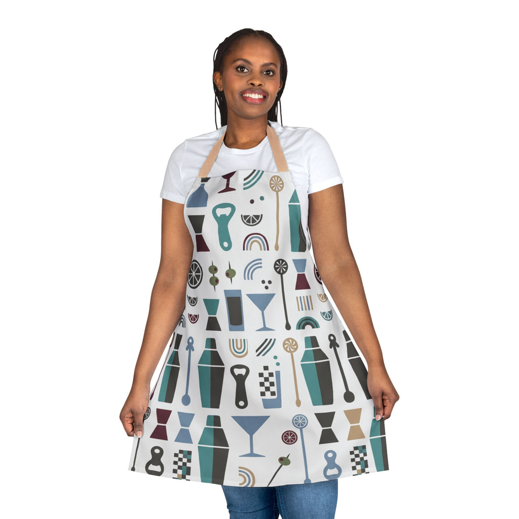 Barware Pattern Apron – Retro Cocktail Shaker & Kitchen Apron Printify