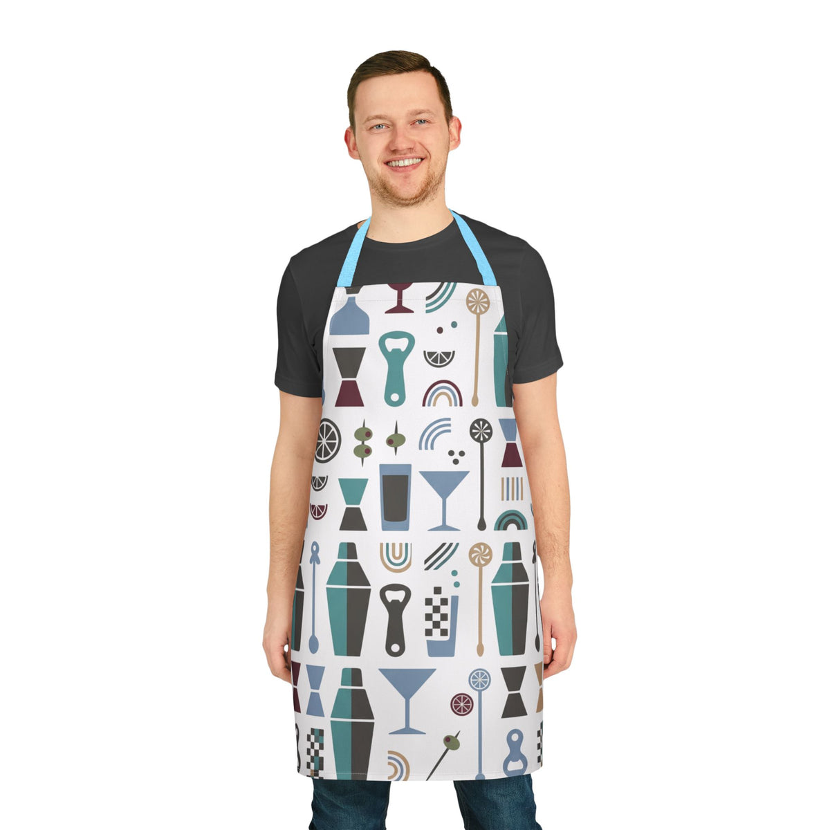 Barware Pattern Apron – Retro Cocktail Shaker & Kitchen Apron Printify