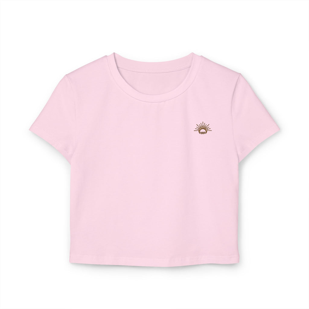 Women's Organic Crop Tee — Minimal Sunburst Chest Logo Printify