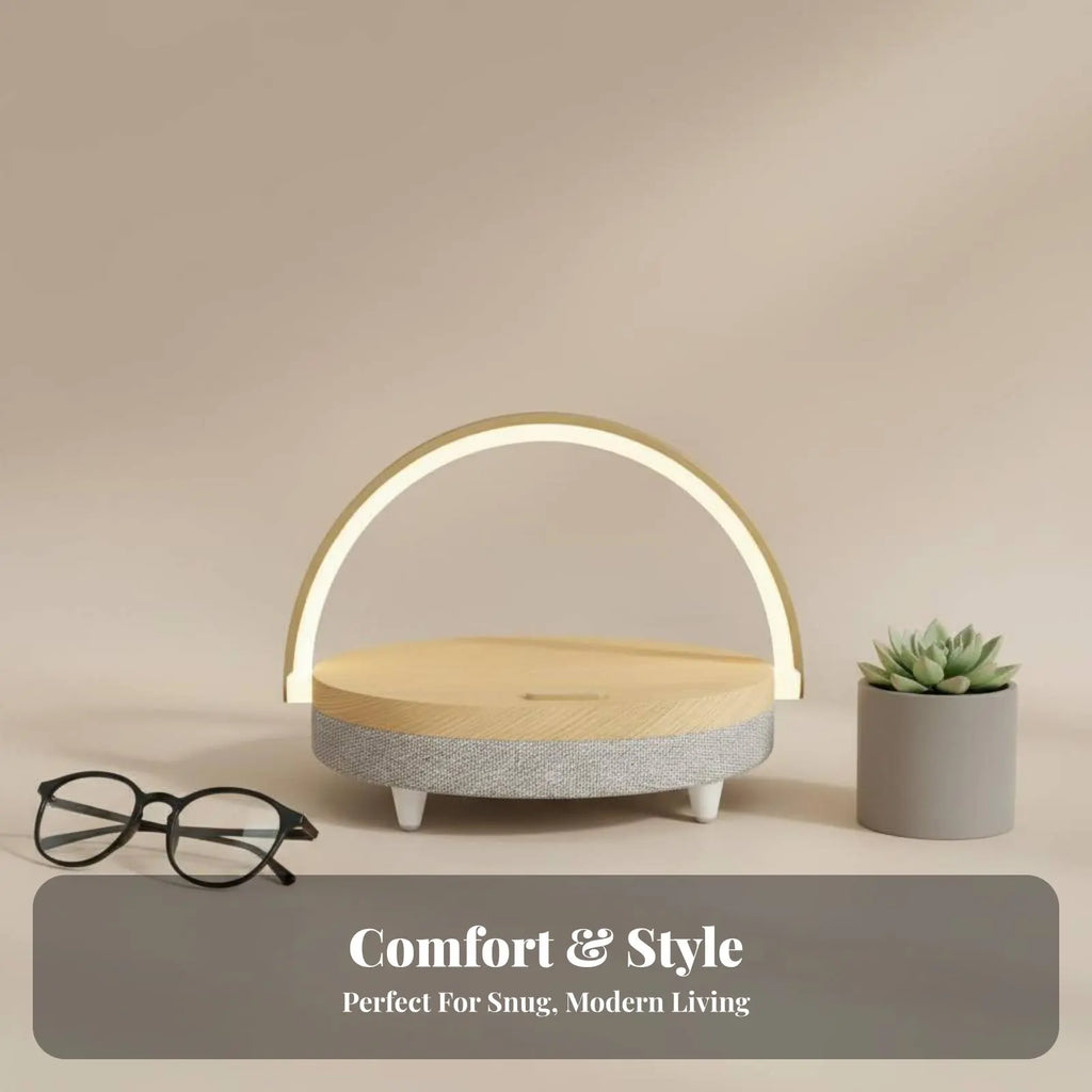 Nordic Minimalist Bedside Lamp with Charging, Night Light Speaker Table Lamp for Bedroom Ambience, Adjustable Brightness