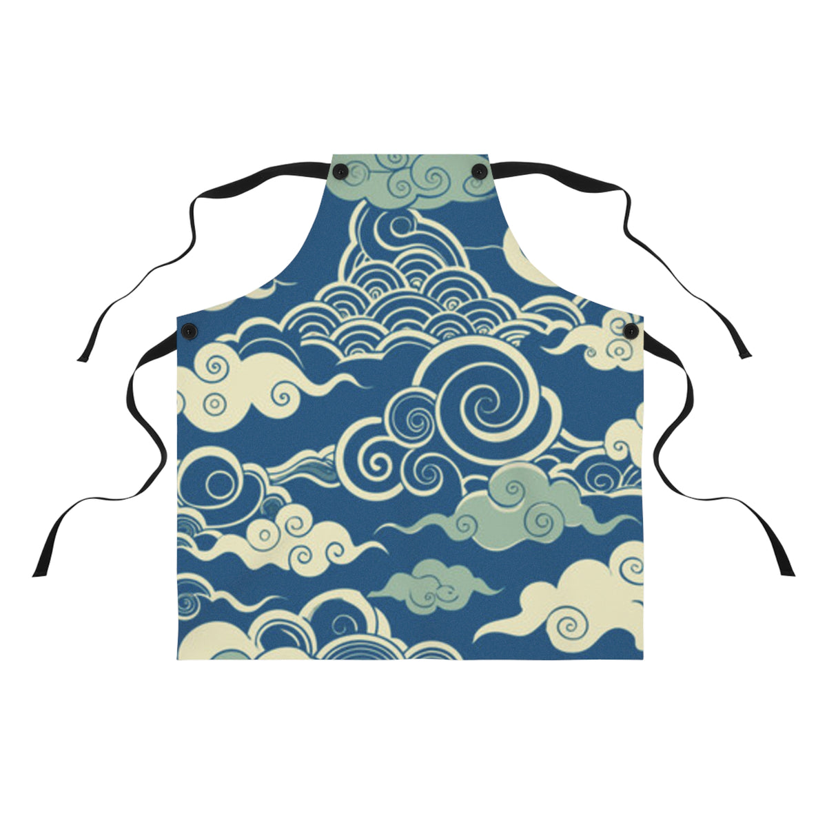 Blue Cloud Swirl Apron — Japanese Wave Pattern Kitchen Apron
