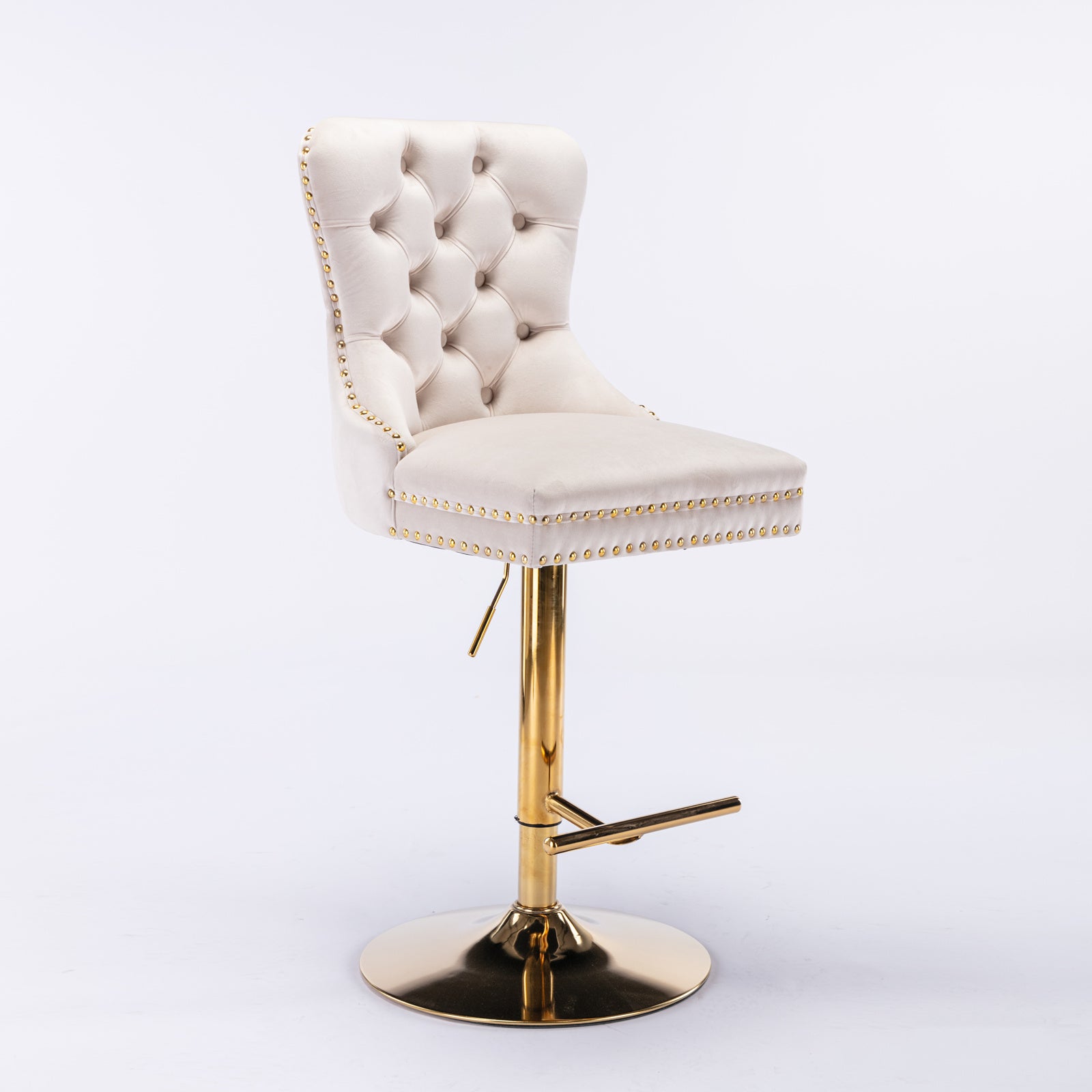 AA Furniture,Thick Golden Swivel Velvet Barstools Adjusatble Seat Height From 27-35 Inch, Modern Upholstered Bar Stools With Backs Comfortable Tufted For Home Pub And Kitchen Island Beige,Set Of 2