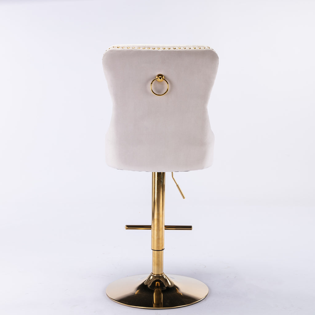 AA Furniture,Thick Golden Swivel Velvet Barstools Adjusatble Seat Height From 27-35 Inch, Modern Upholstered Bar Stools With Backs Comfortable Tufted For Home Pub And Kitchen Island Beige,Set Of 2