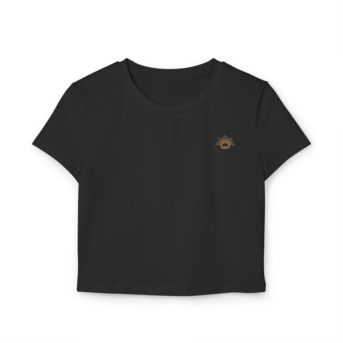Women's Organic Crop Tee — Minimal Sunburst Chest Logo Printify