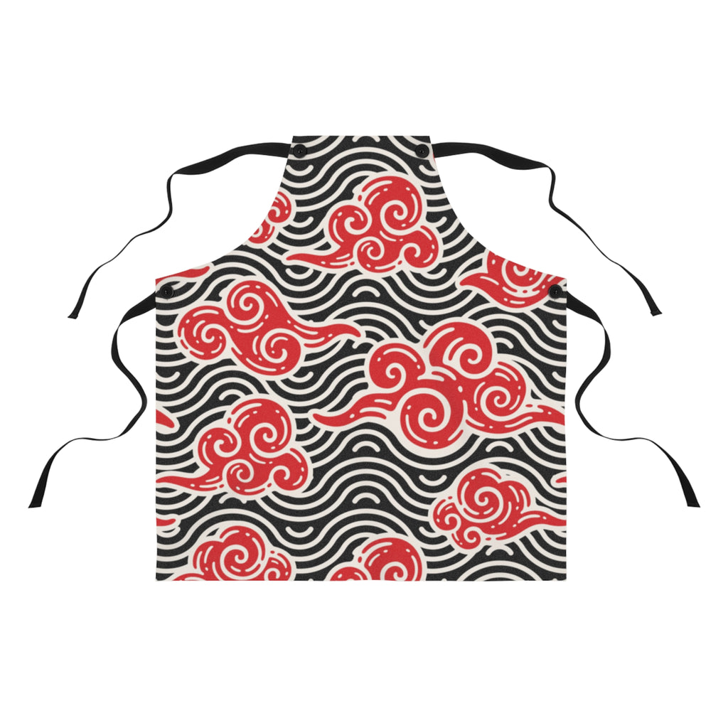 Red Swirl Cloud Pattern Apron — Japanese Wave Kitchen Apron Printify