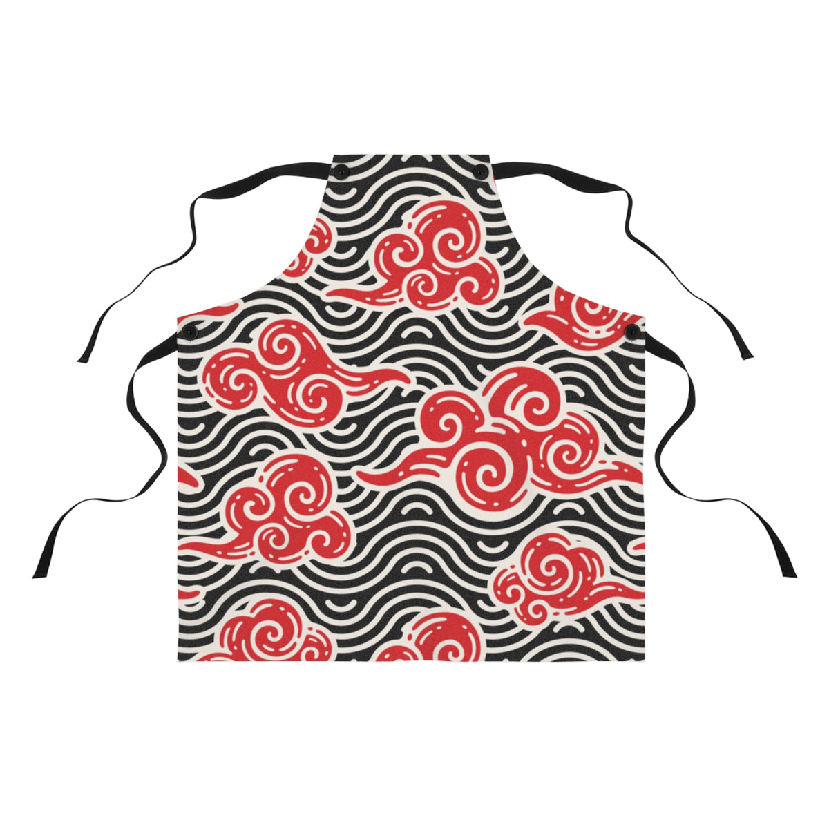 Red Swirl Cloud Pattern Apron — Japanese Wave Kitchen Apron Printify