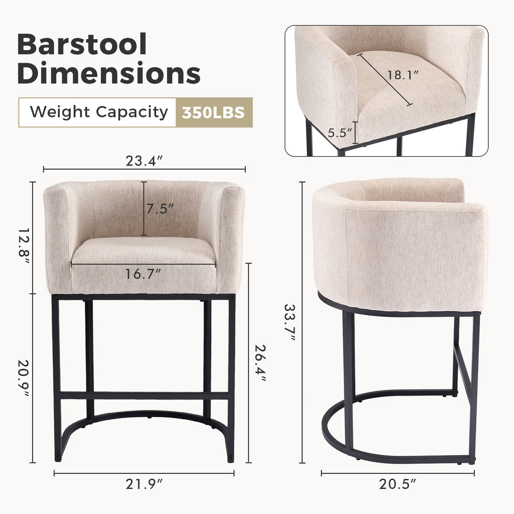 Bucket-shaped Bar Chairs, Medium-height Bar Chairs With Linen-covered Seats, Island Chairs, Bar Chairs With Metal Sliding Base And Footstools