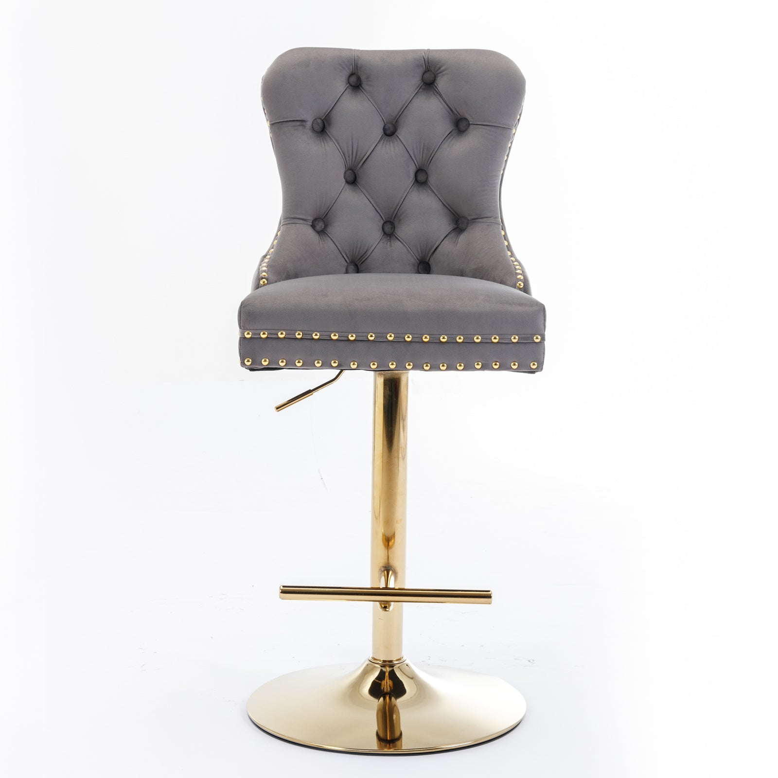 A&A Furniture,Thick Golden Swivel Velvet Barstools Adjusatble Seat Height From 25-33 Inch, Modern Upholstered Bar Stools With Backs Comfortable Tufted For Home Pub And Kitchen Island Gray,Set Of 2
