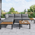Outdoor Patio&Backyard Furniture Garden Lounge Set For 4 People, Space Saving Thick Quality L-Shaped Corner Sofa With Wooden Table, Grey