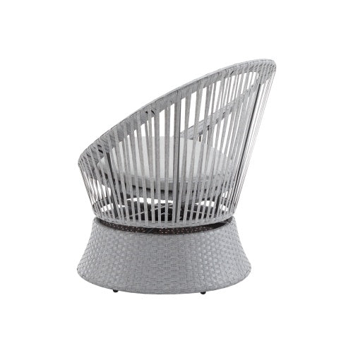 Set Of 2  26.7 Modern Gray Wicker Lounge Chair With Rattan And Iron Frame, Featuring A Stylish Round Design, Perfect For Living Room, Patio, Or Balcony Relaxation