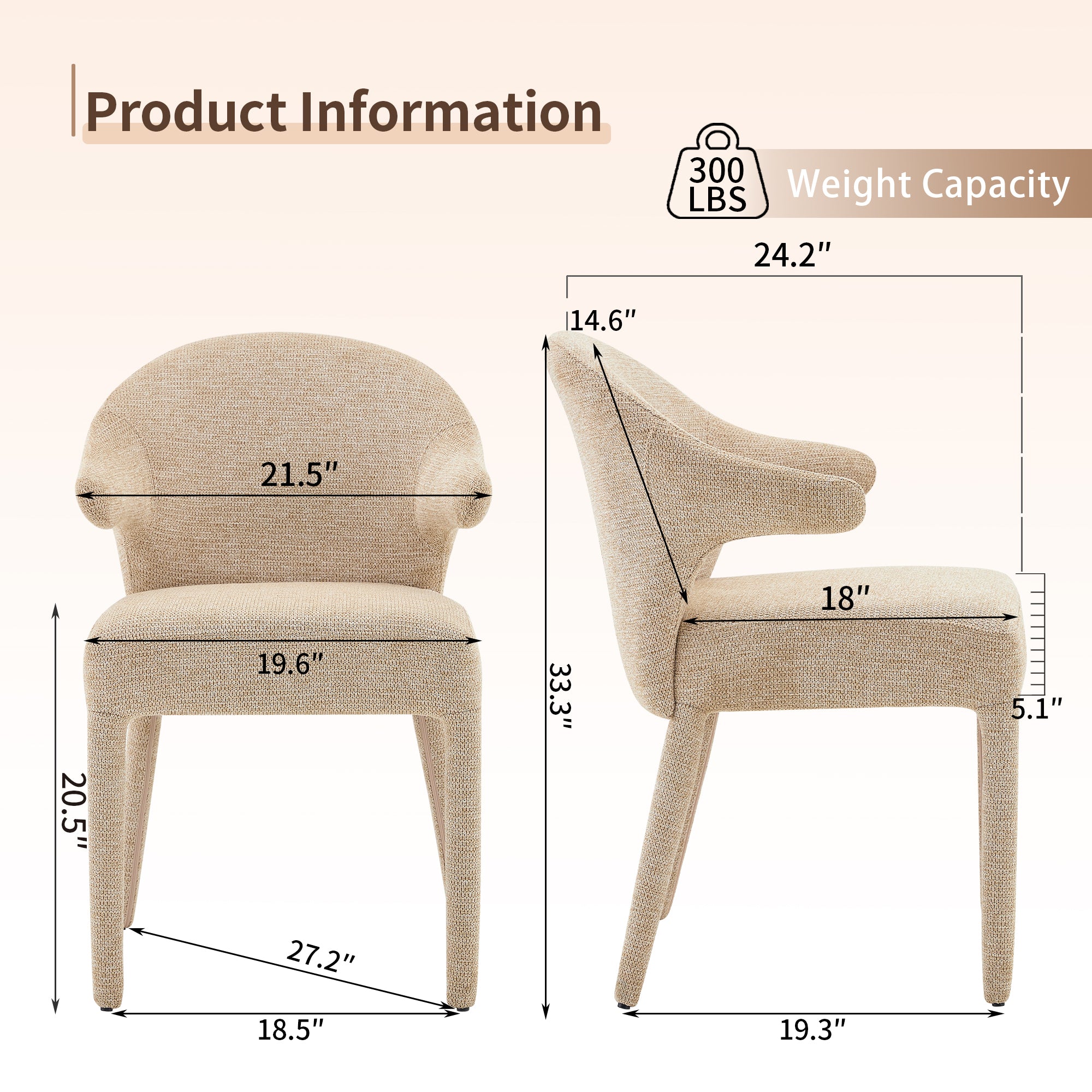 Boucle Fabric Hug Chair - Upholstered Armchair With High-Resilience Sponge & Metal Legs, Suitable For Hotel, Dining Room, Cafe, Study & Bedroom  Khaki, Set Of 2