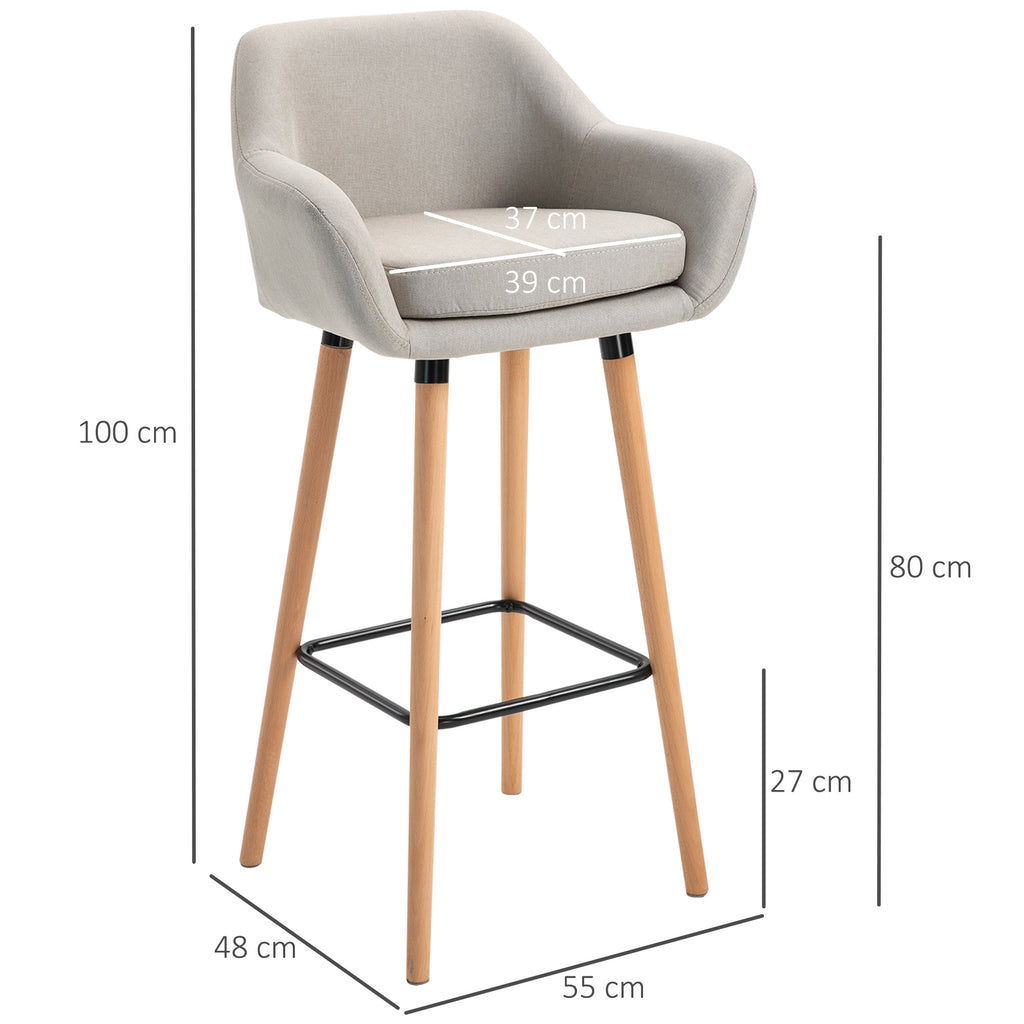 Set Of 2 Bar Stools Modern Upholstered Seat Bar Chairs W/ Metal Frame, Solid Wood Legs Living Room Dining Room Fabric Furniture - Beige