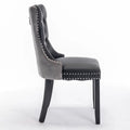Furniture,Modern, High-end Tufted Solid Wood Contemporary PU And Velvet Upholstered Dining Chair With Wood Legs Nailhead Trim 2-Pcs Set, Black&Gray, SW2101BG