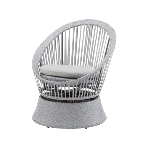 Set Of 2  26.7 Modern Gray Wicker Lounge Chair With Rattan And Iron Frame, Featuring A Stylish Round Design, Perfect For Living Room, Patio, Or Balcony Relaxation