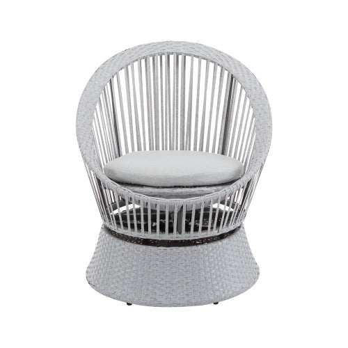 Set Of 2  26.7 Modern Gray Wicker Lounge Chair With Rattan And Iron Frame, Featuring A Stylish Round Design, Perfect For Living Room, Patio, Or Balcony Relaxation