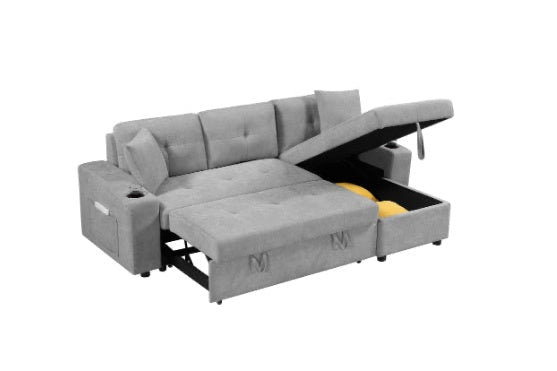 Convertible Sectional Sofa With Armrest Storage