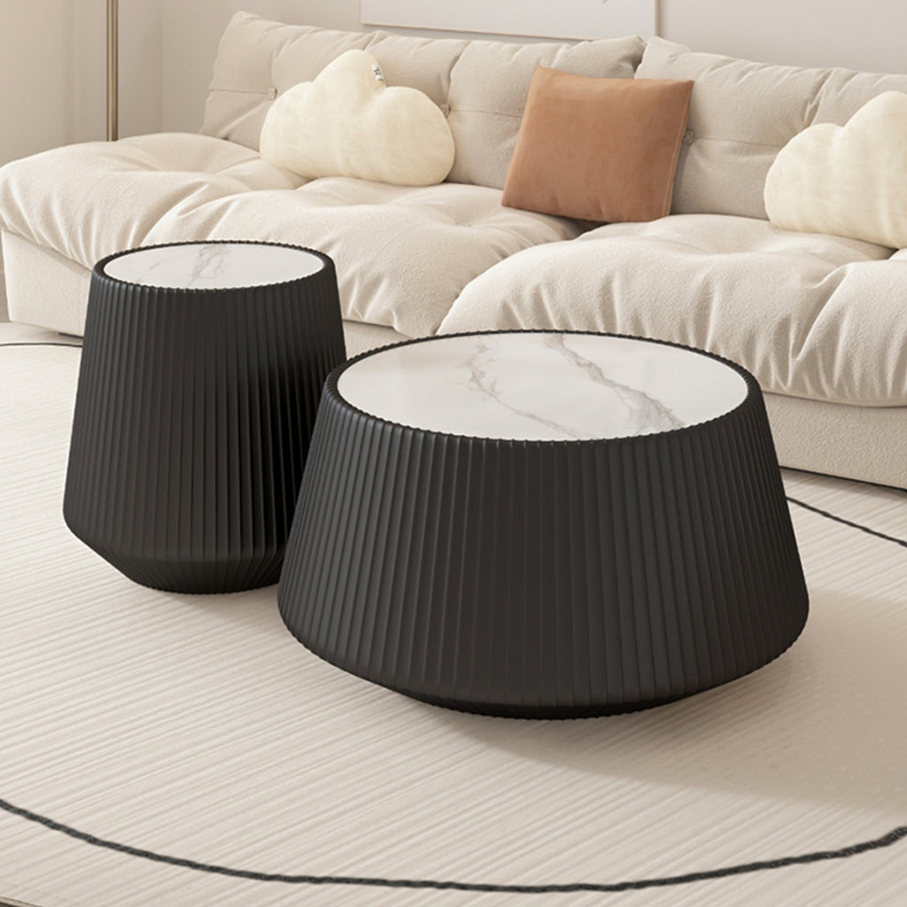 Light Sintered Stone Top Cup Shape Leather Coffee Modern Sofa Table For Living Room Furniture   Each Tabletop Has A Unique Grey Pattren