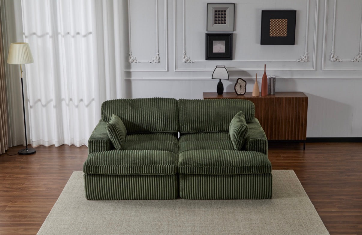 Double Chaise Lounge Chair Indoor,Oversized Upholstered Sleeper Cloud Couch,Deep Seat Luxury Sofa Bed,Sectional Sofa Chaise Love-seat,Corduroy Reading Chair For Living Room,No Assembly Required,Green