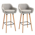Set Of 2 Bar Stools Modern Upholstered Seat Bar Chairs W/ Metal Frame, Solid Wood Legs Living Room Dining Room Fabric Furniture - Beige