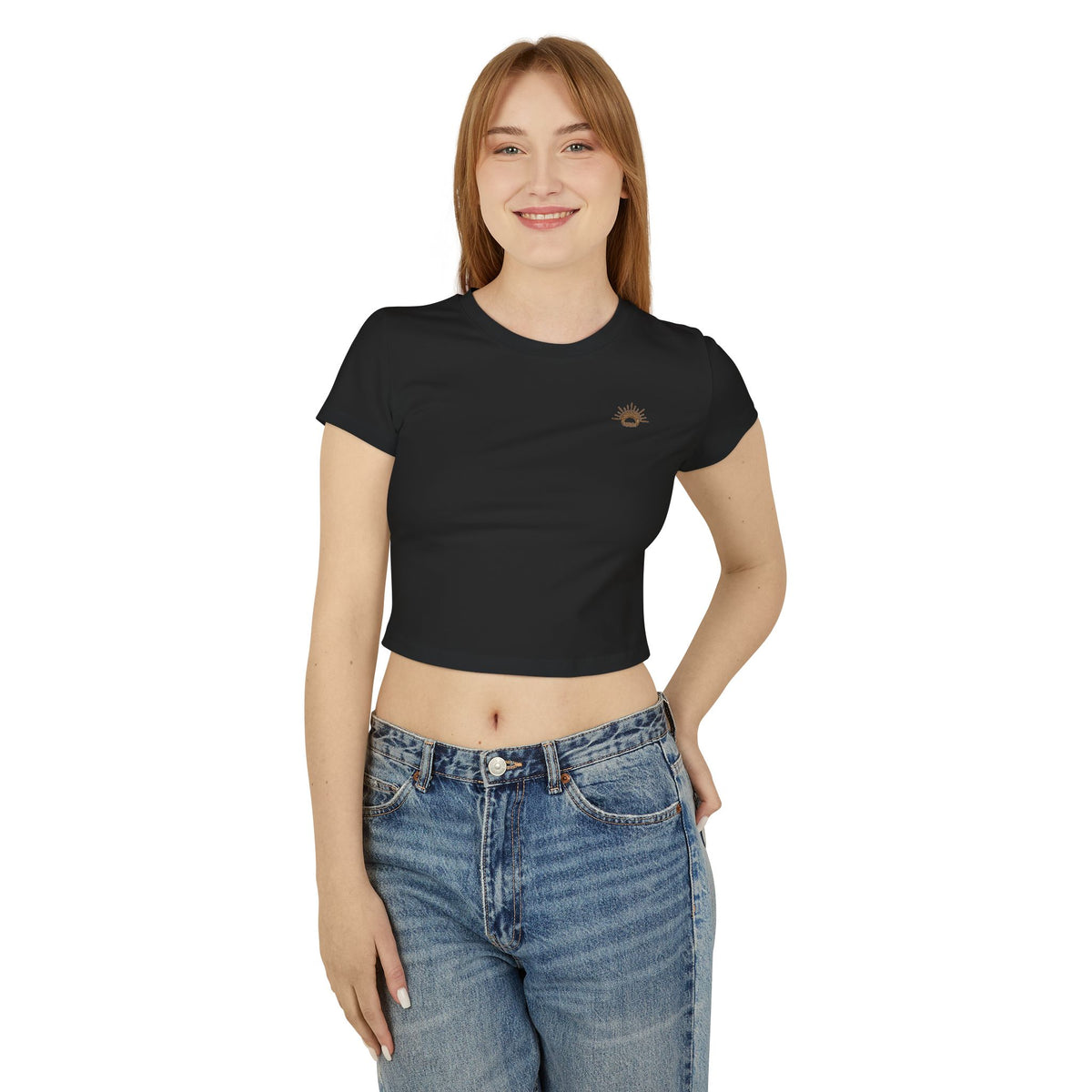 Women's Organic Crop Tee — Minimal Sunburst Chest Logo Printify