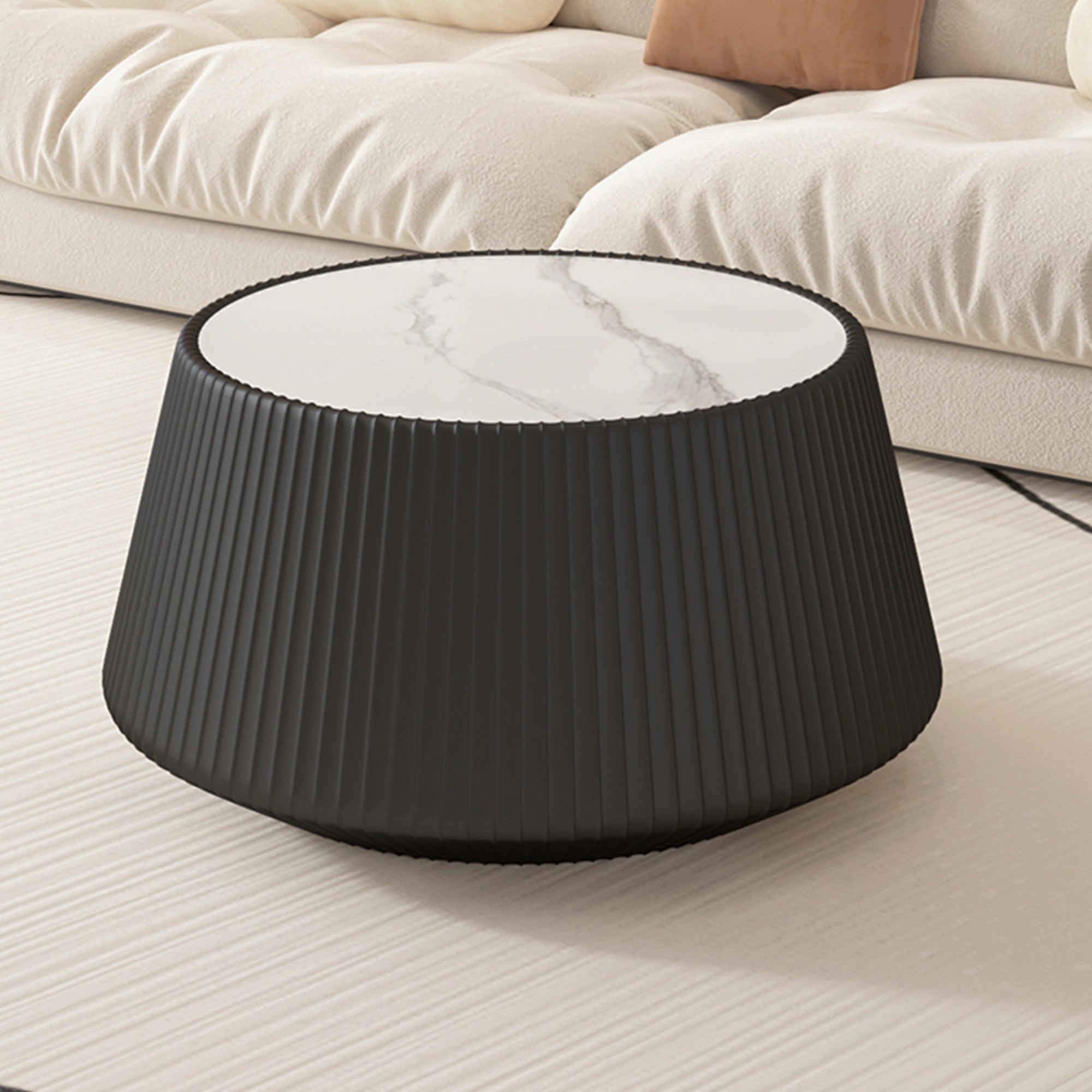 Light Sintered Stone Top Cup Shape Leather Coffee Modern Sofa Table For Living Room Furniture  Each Tabletop Has A Unique Grey Pattren