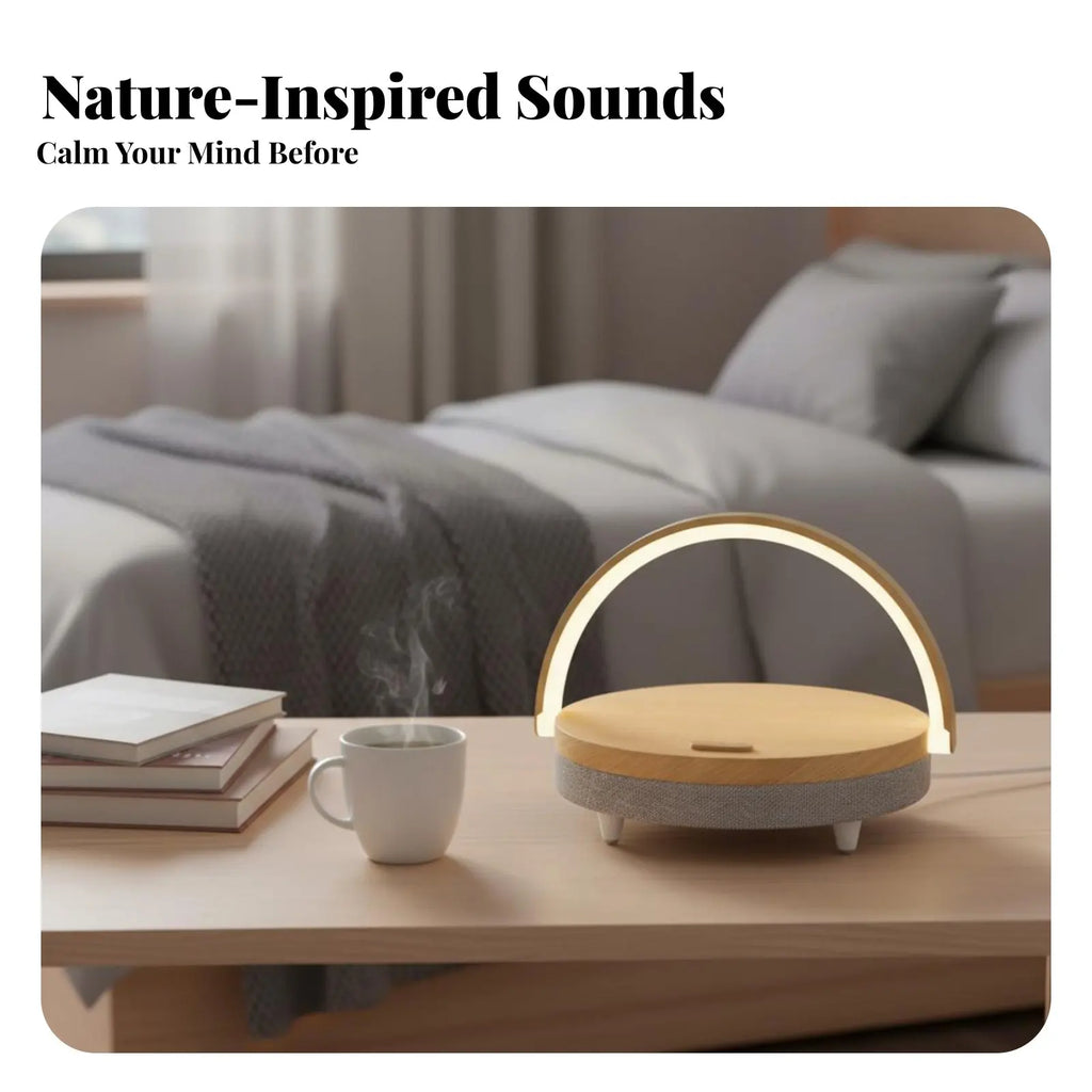 Nordic Minimalist Bedside Lamp with Charging, Night Light Speaker Table Lamp for Bedroom Ambience, Adjustable Brightness