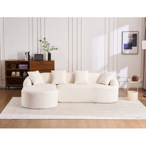 LY-022 GREY COMPRESSION SOFA Combining Chaise Longue With 3-seater, Wood Grain Chenille Fabric, Full Sponge Compression Sofa,combined Sofa With 4 Pillows For Living Home Furniture Apartment