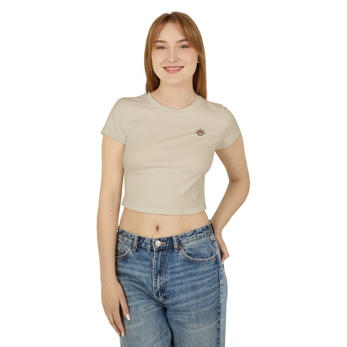 Women's Organic Crop Tee — Minimal Sunburst Chest Logo Printify