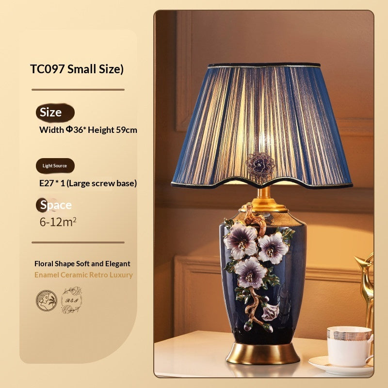Luxury New Chinese-Style Ceramic Enamel-Glazed Brass American-Style High-End Table Lamp
