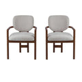 Dining Chairs Set Of 2 Upholstered Arm Chairs, Rubber Wood Accent Chairs Beige Fabric Seating, 300 LBS Weight Capacity