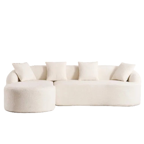 LY-022 GREY COMPRESSION SOFA Combining Chaise Longue With 3-seater, Wood Grain Chenille Fabric, Full Sponge Compression Sofa,combined Sofa With 4 Pillows For Living Home Furniture Apartment