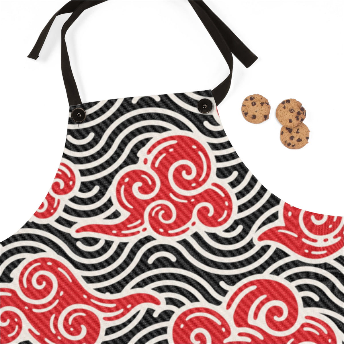 Red Swirl Cloud Pattern Apron — Japanese Wave Kitchen Apron Printify