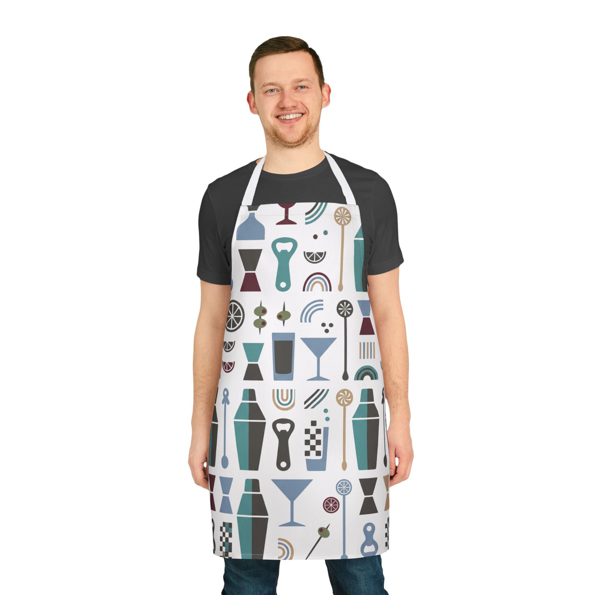 Barware Pattern Apron – Retro Cocktail Shaker & Kitchen Apron Printify