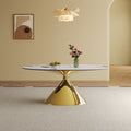 71 Modern Luxury Marble Dining Table Set For 4-6 People - Oval Kitchen Table With Gold Stainless Steel Base  - Elegant Contemporary Dining Room Furniture-Only Table