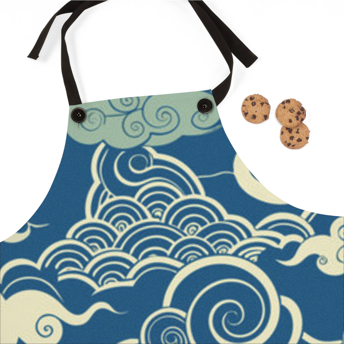 Blue Cloud Swirl Apron — Japanese Wave Pattern Kitchen Apron
