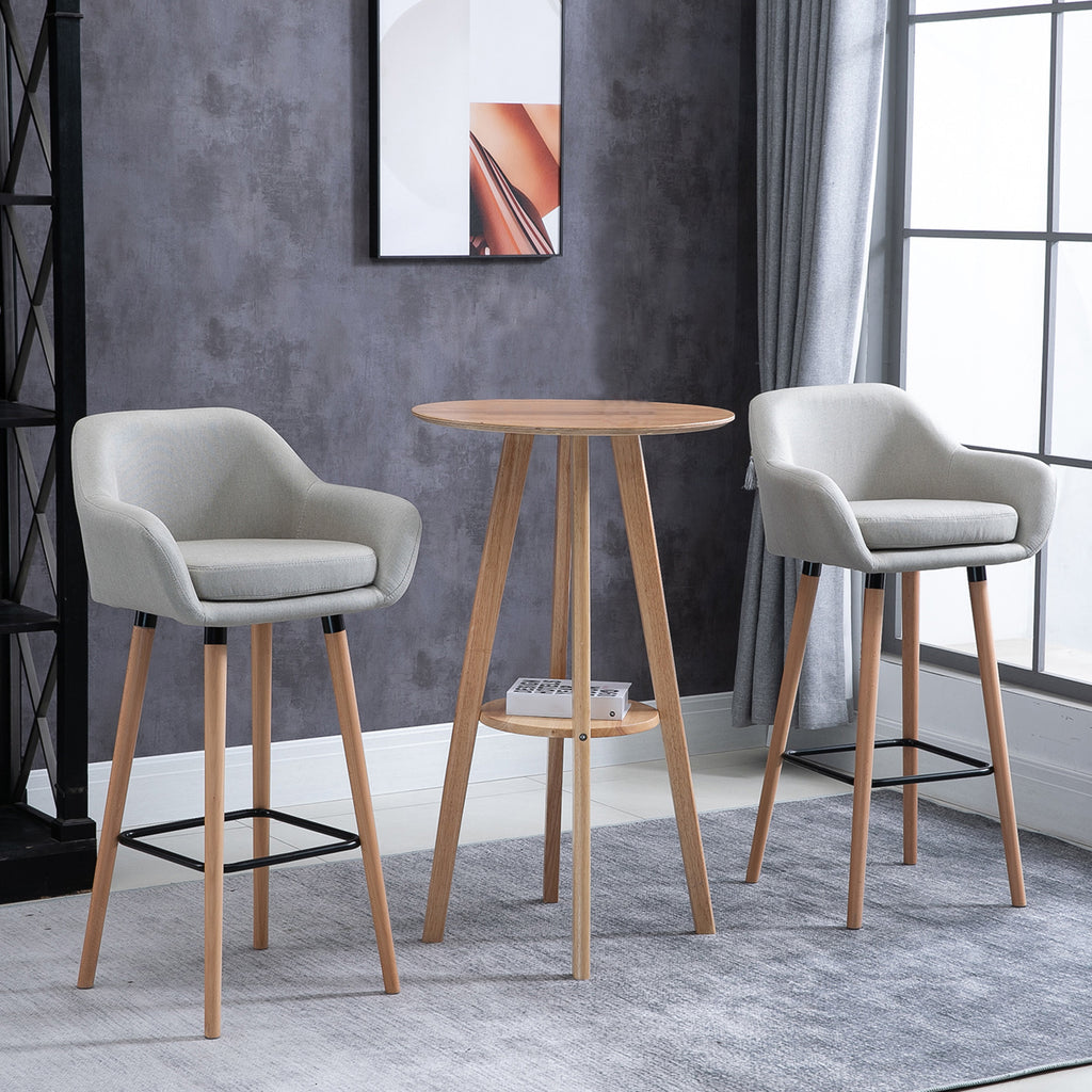 Set Of 2 Bar Stools Modern Upholstered Seat Bar Chairs W/ Metal Frame, Solid Wood Legs Living Room Dining Room Fabric Furniture - Beige