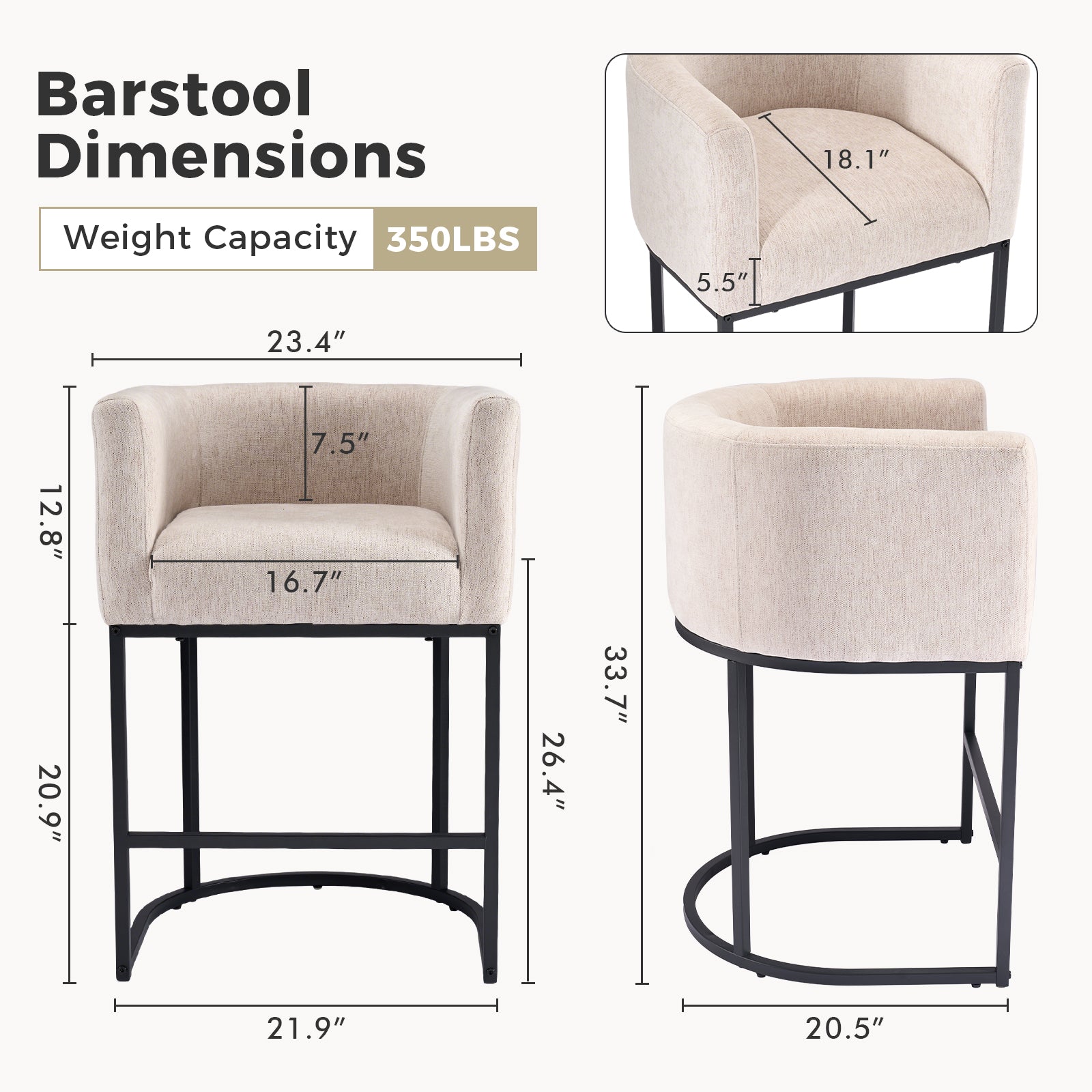 Bucket-shaped Bar Chairs, Medium-height Bar Chairs With Linen-covered Seats, Island Chairs, Bar Chairs With Metal Sliding Base And Footstools