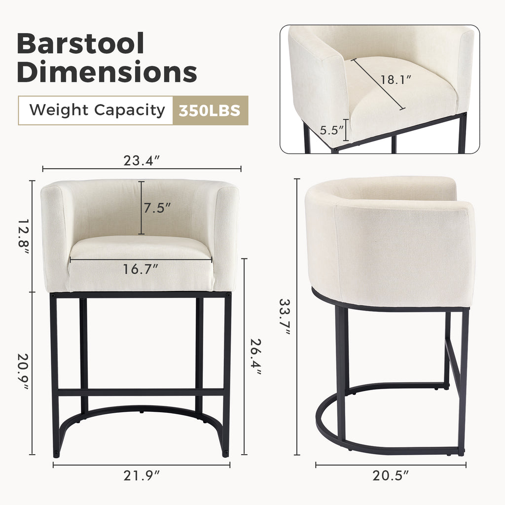 Bucket-shaped Bar Chairs, Medium-height Bar Chairs With Linen-covered Seats, Island Chairs, Bar Chairs With Metal Sliding Base And Footstools