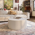Light Sintered Stone Top Cylinder Shape Leather Coffee Modern Sofa Table For Living Room Furniture  Each Tabletop Has A Unique Gold Pattern