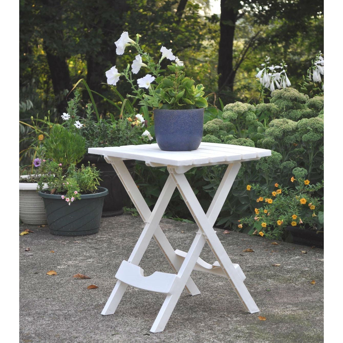 Outdoor Fast Folding Patio Side Table, White Weather Resistant Resin FastFurnishings