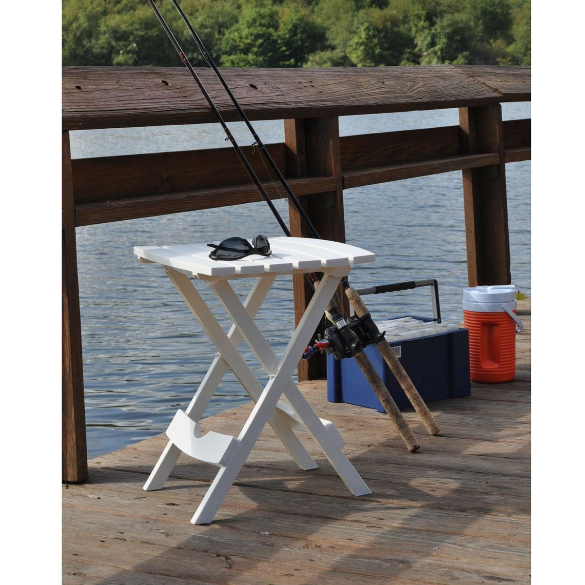 Outdoor Fast Folding Patio Side Table, White Weather Resistant Resin FastFurnishings