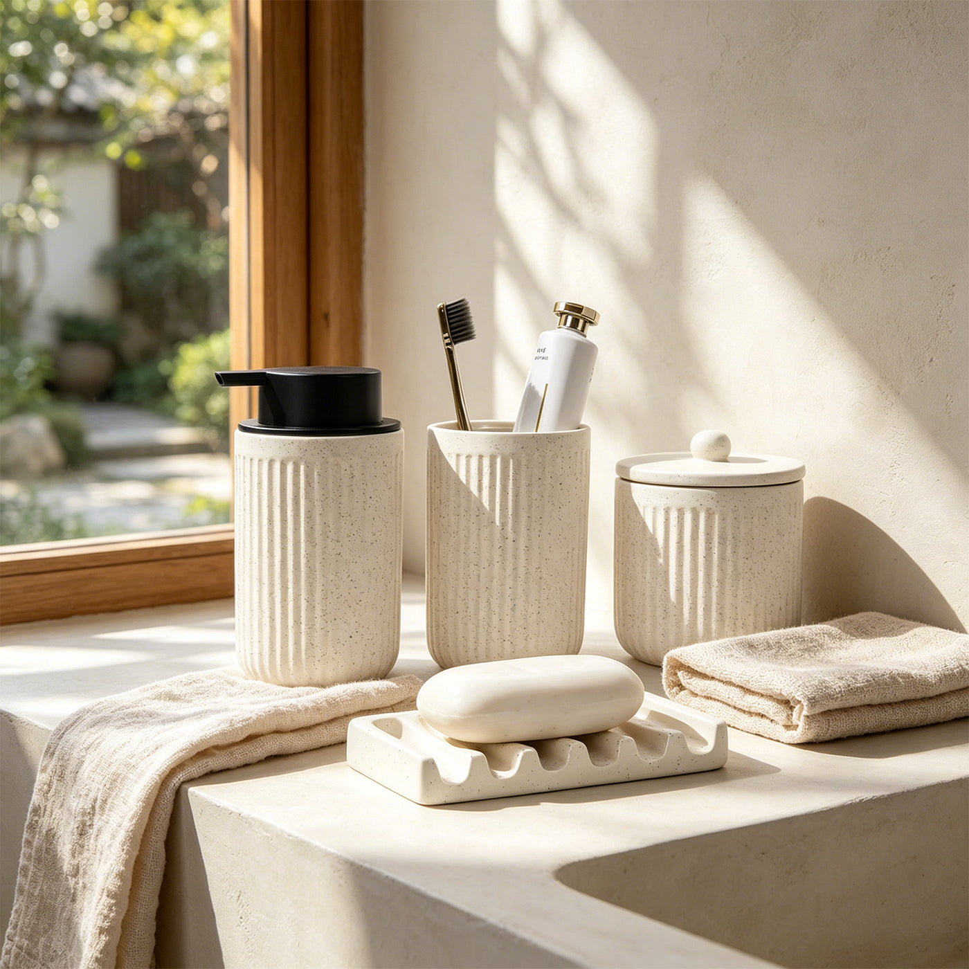 BosilunLife Pockmark Foaming Bathroom Set Recycled Eco-Clay BosilunLife