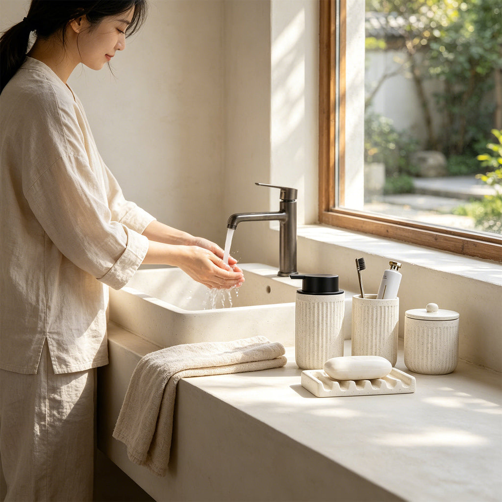 BosilunLife Pockmark Foaming Bathroom Set Recycled Eco-Clay BosilunLife
