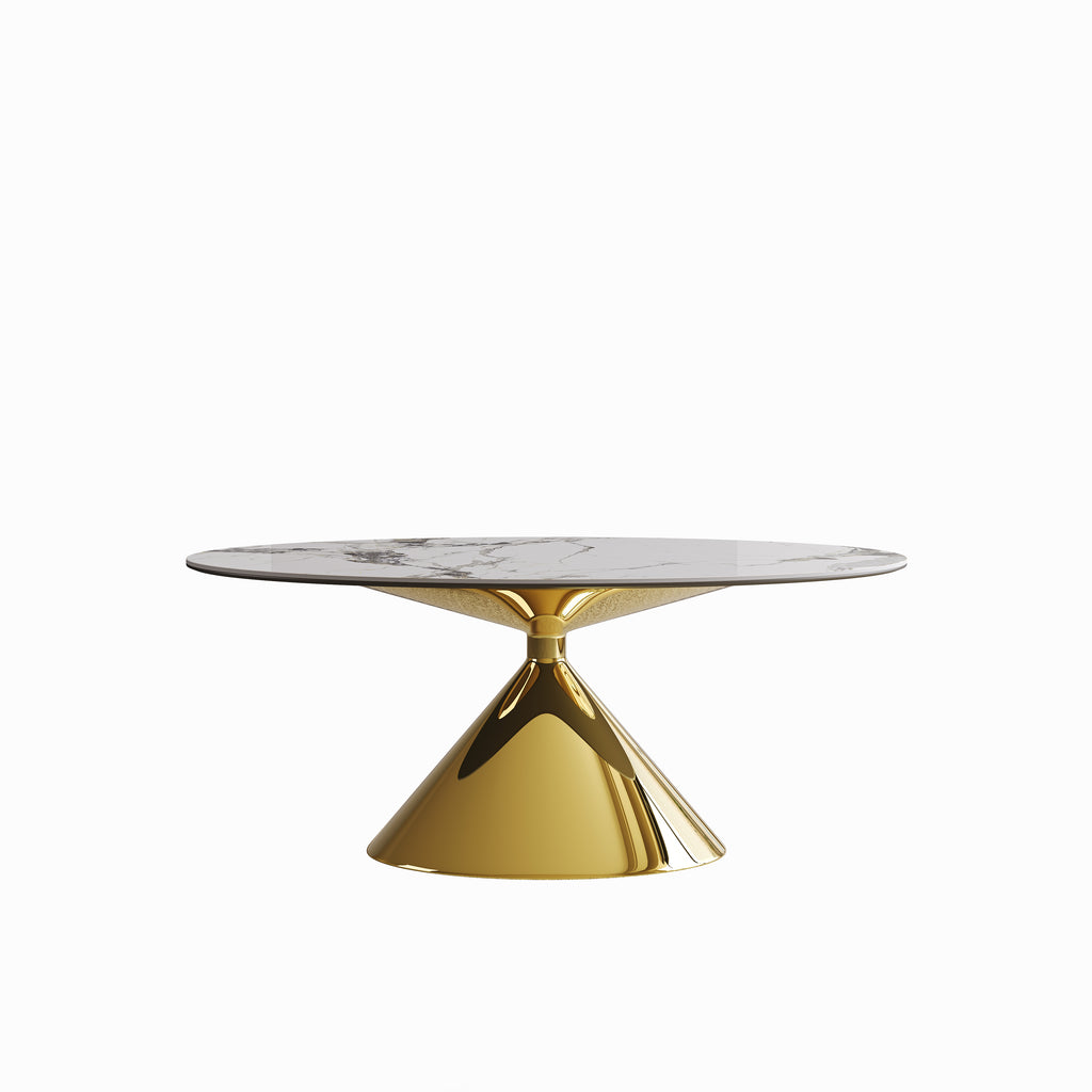 71 Modern Luxury Marble Dining Table Set For 4-6 People - Oval Kitchen Table With Gold Stainless Steel Base  - Elegant Contemporary Dining Room Furniture-Only Table